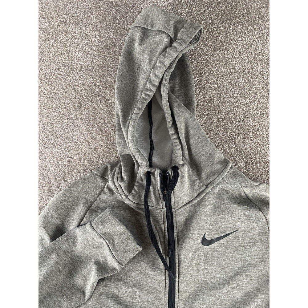 Nike Dri Fit Fleece Solid Gray Hoodie Black Swoosh Men M Preppy Warm School Work